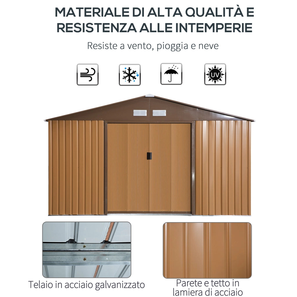 EasyComfort Casetta da Giardino con 2 Porte Scorrevoli e 4 Prese d'Aria in Acciaio, 340x386x200cm, Giallo