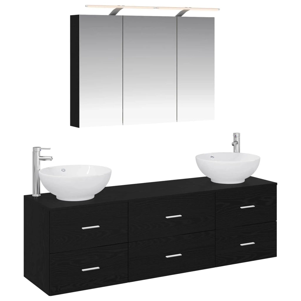 Set di mobili per il bagno 4 pcs Rovere Nero 3406936