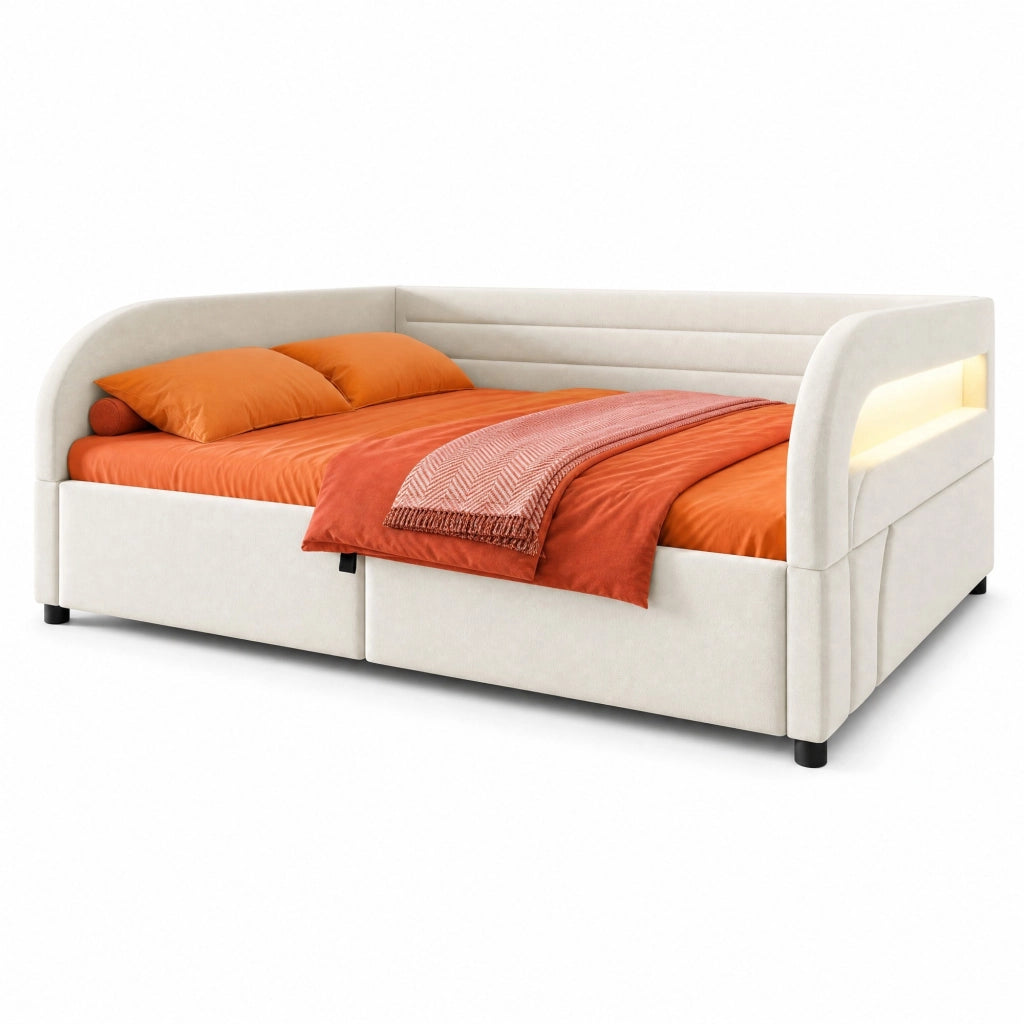 Letto imbottito 140x200 cm con contenitore idraulico e LED