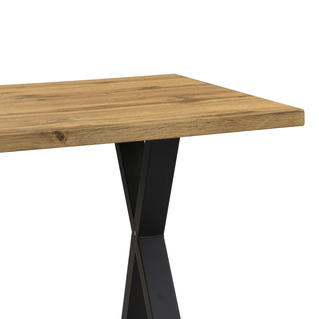 Tavolo da pranzo con gambe incrociate, in MDF effetto rovere, per soggiorno e sala da pranzo, 140 × 80 × 76 cm