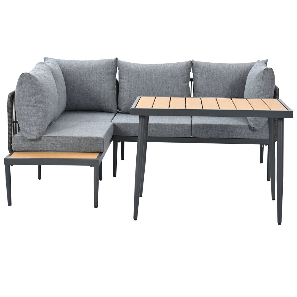 Set Divano Angolare da Giardino con Tavolo ¨C Xylo ¨C Polyrattan Grigio, Acciaio Zincato