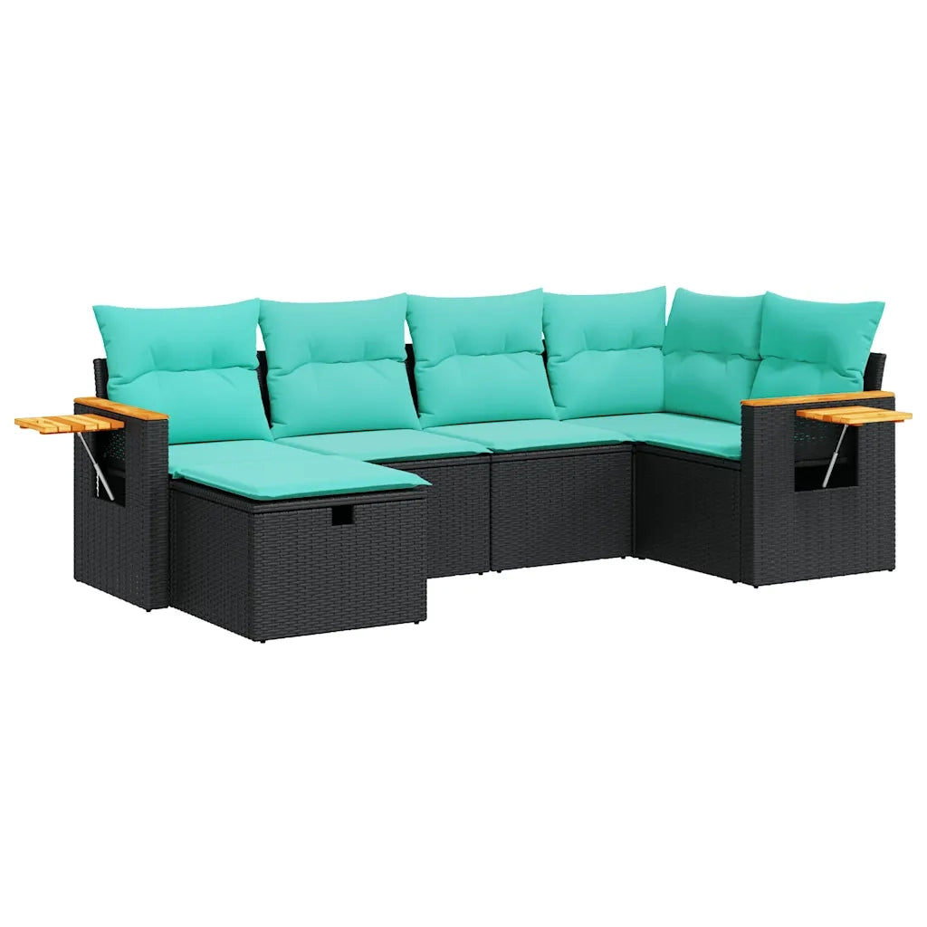 Set Divano da Giardino 6 pz con Cuscini Nero in Polyrattan
