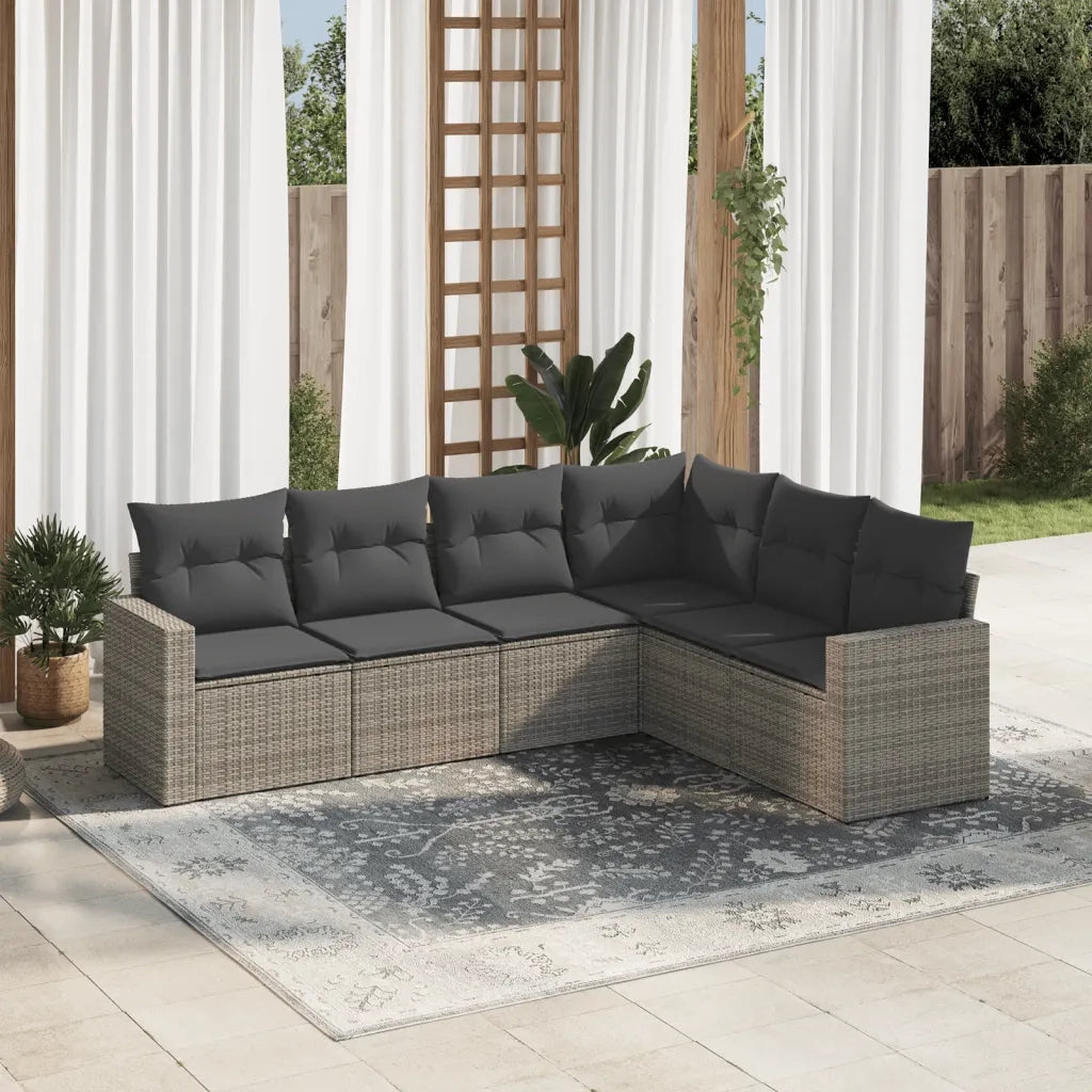 Set Divano da Giardino 6 pz con Cuscini-Sofa da Giardino-Divanetto da esterno Grigio in Polyrattan 400216