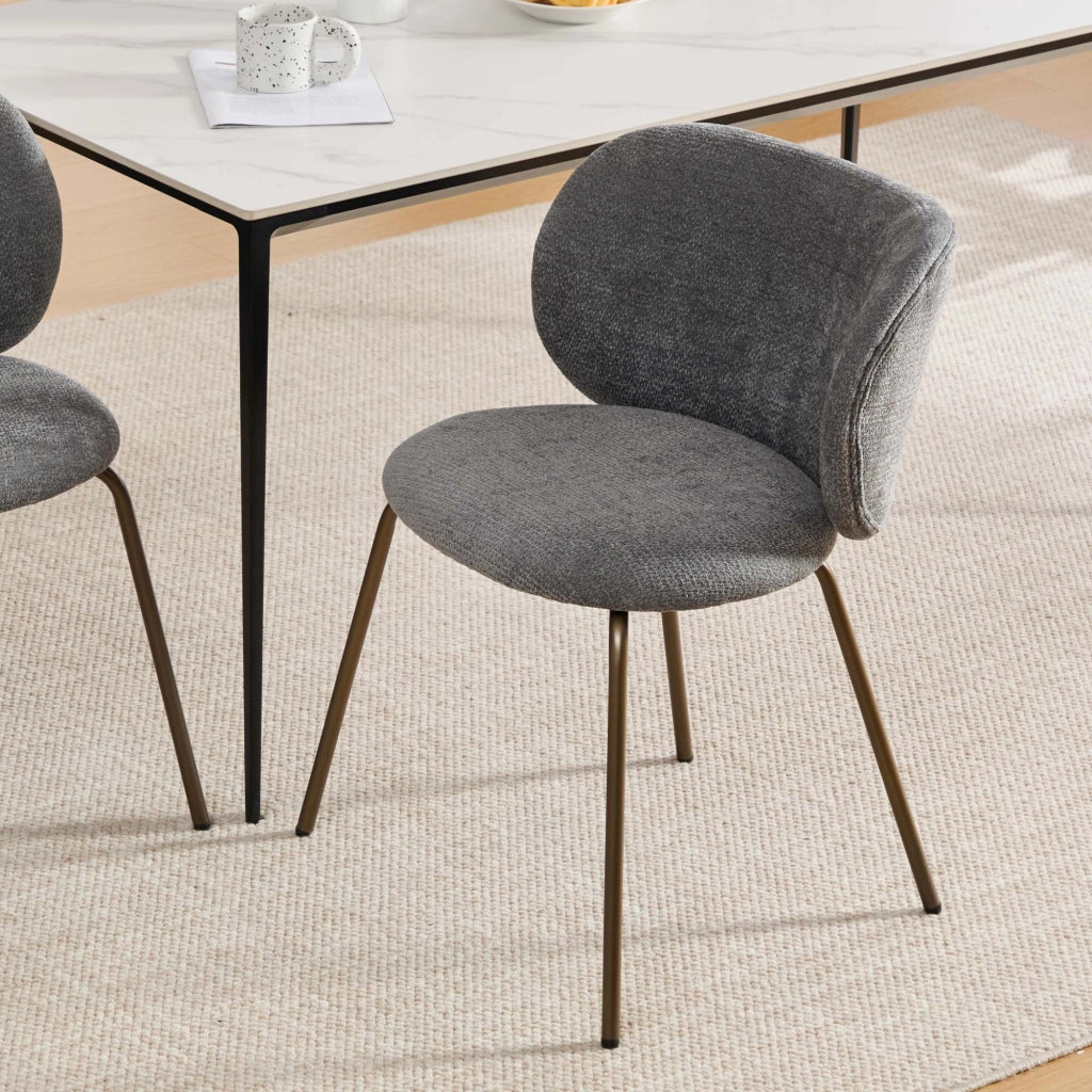 Sedia da pranzo in velluto chenille - Zephmum- Schienale curvo gambe in metallo bronzo