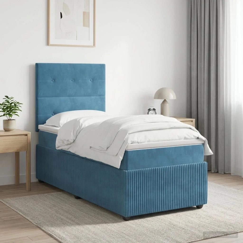 Letto Box Spring LED con Materasso Blu 90 x 190 cm Velluto 3455979