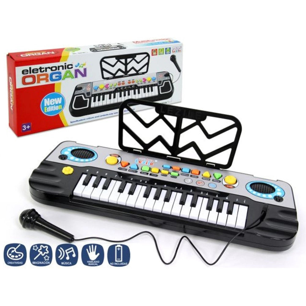 Trade Shop - Tastiera Pianola Karaoke Con Microfono Effetti Musicali Melodie E Porta Spartito -