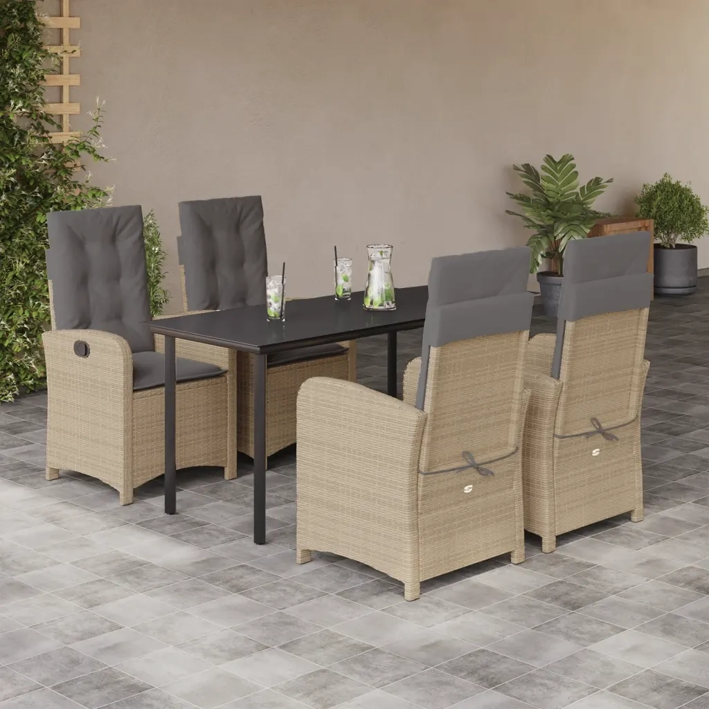 Set Pranzo da Giardino 5 pz con Cuscini Beige Misto Polyrattan 3212403