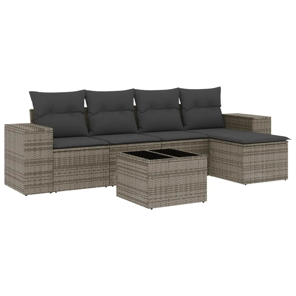 Set Divano da Giardino 6 pz con Cuscini Grigio in Polyrattan