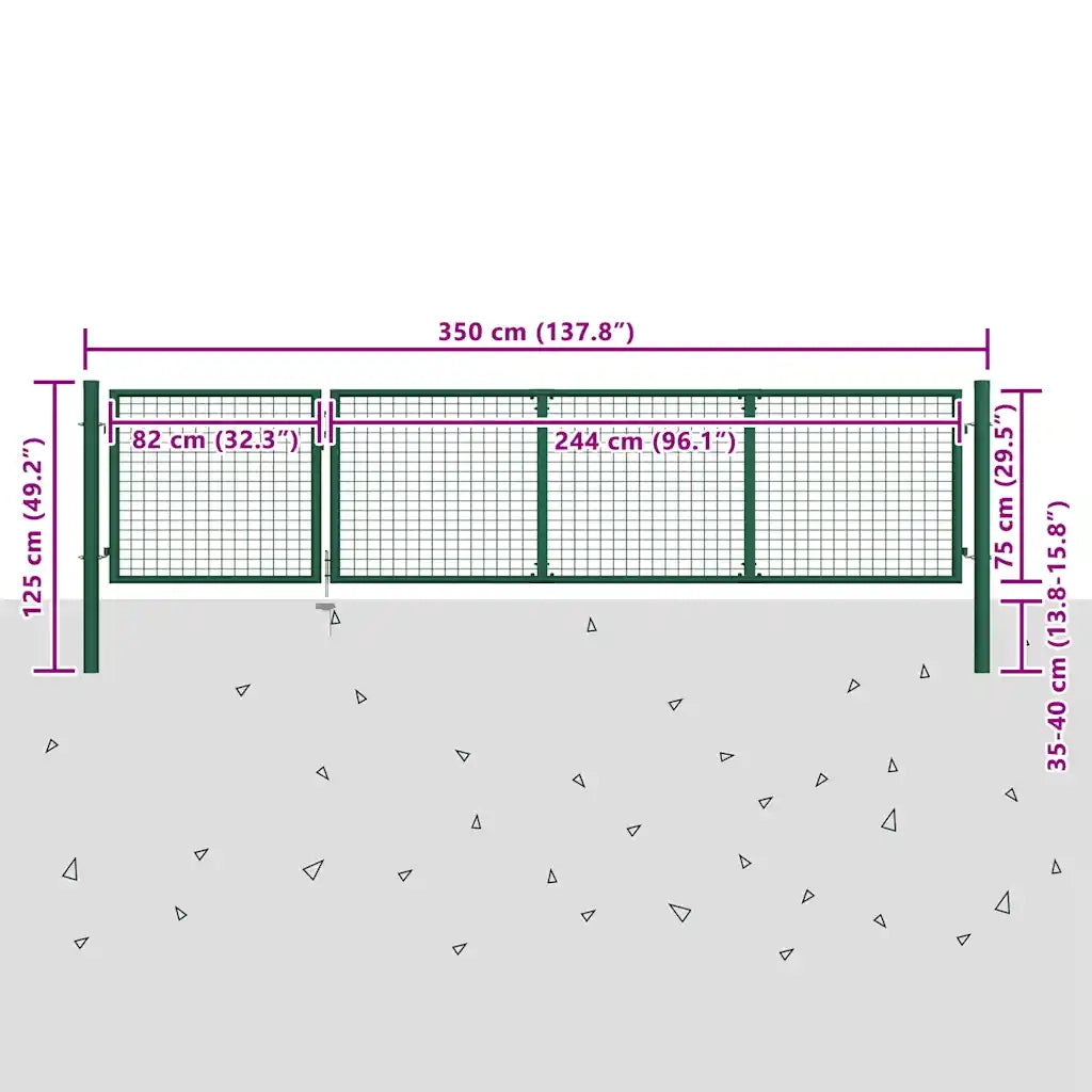 Cancello da Giardino in Acciaio 350x100 cm Verde 144305
