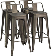 Set di 4 Sgabelli da Bar con Schienale da 94 cm, Sgabelli in Metallo Impilabili con Poggiapiedi per Cucina, Sala da Pranzo e Bar (Marrone)