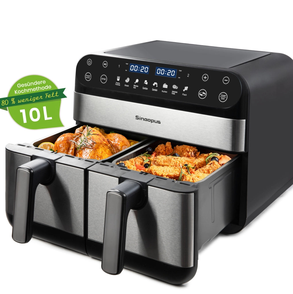Friggitrice ad aria ULEVR 10 L 2400 W a doppio cestello, display LED touch, 8 programmi, nera