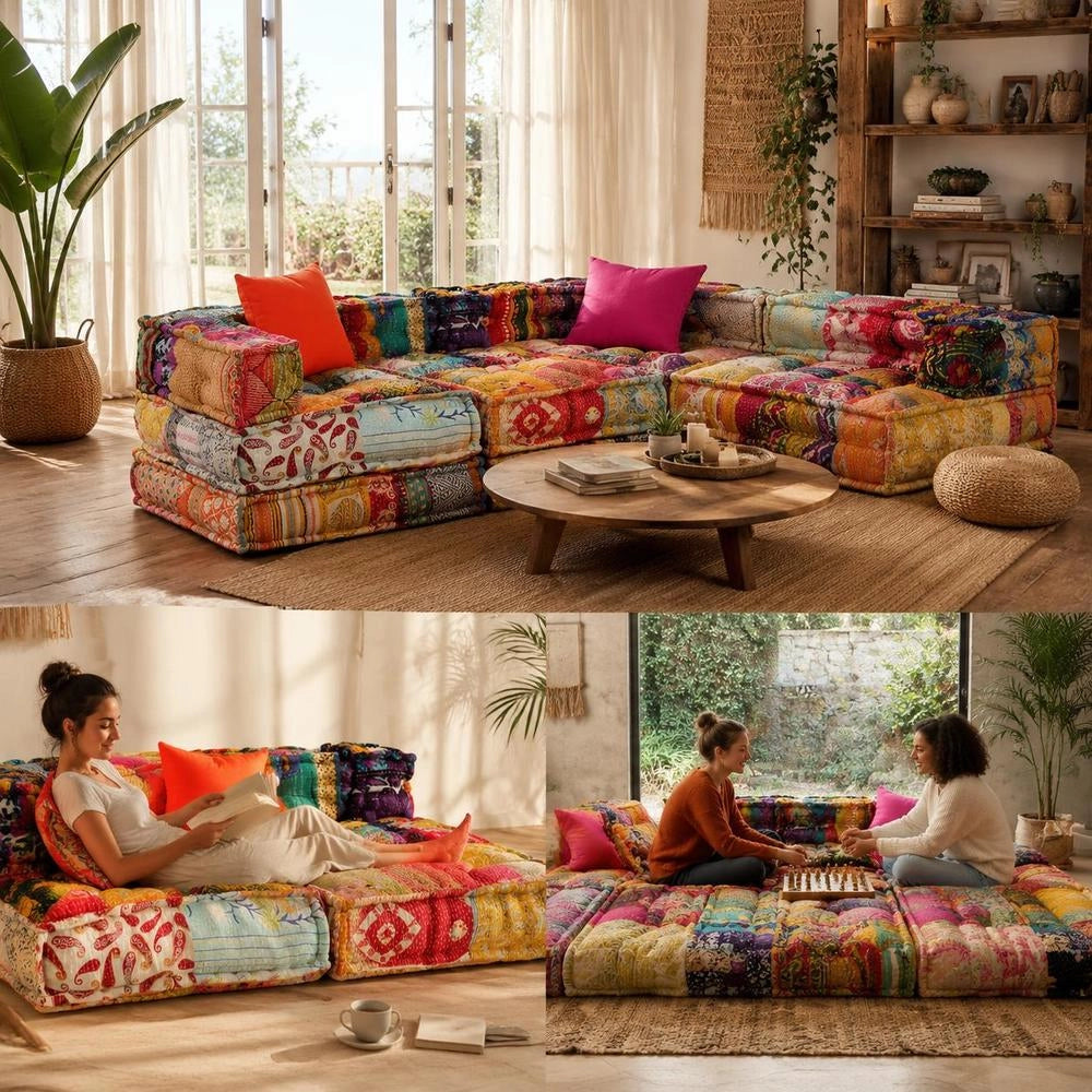2-seater Modular Pouf Patchwork Fabric