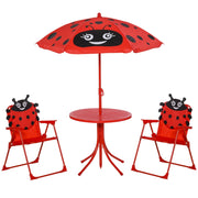 EasyComfort Set Tavolo da Giardino con 2 Sedie Pieghevoli, Tavolino con Sedie da Esterno con Ombrellone per Bambini in Metallo e Poliestere, Rosso