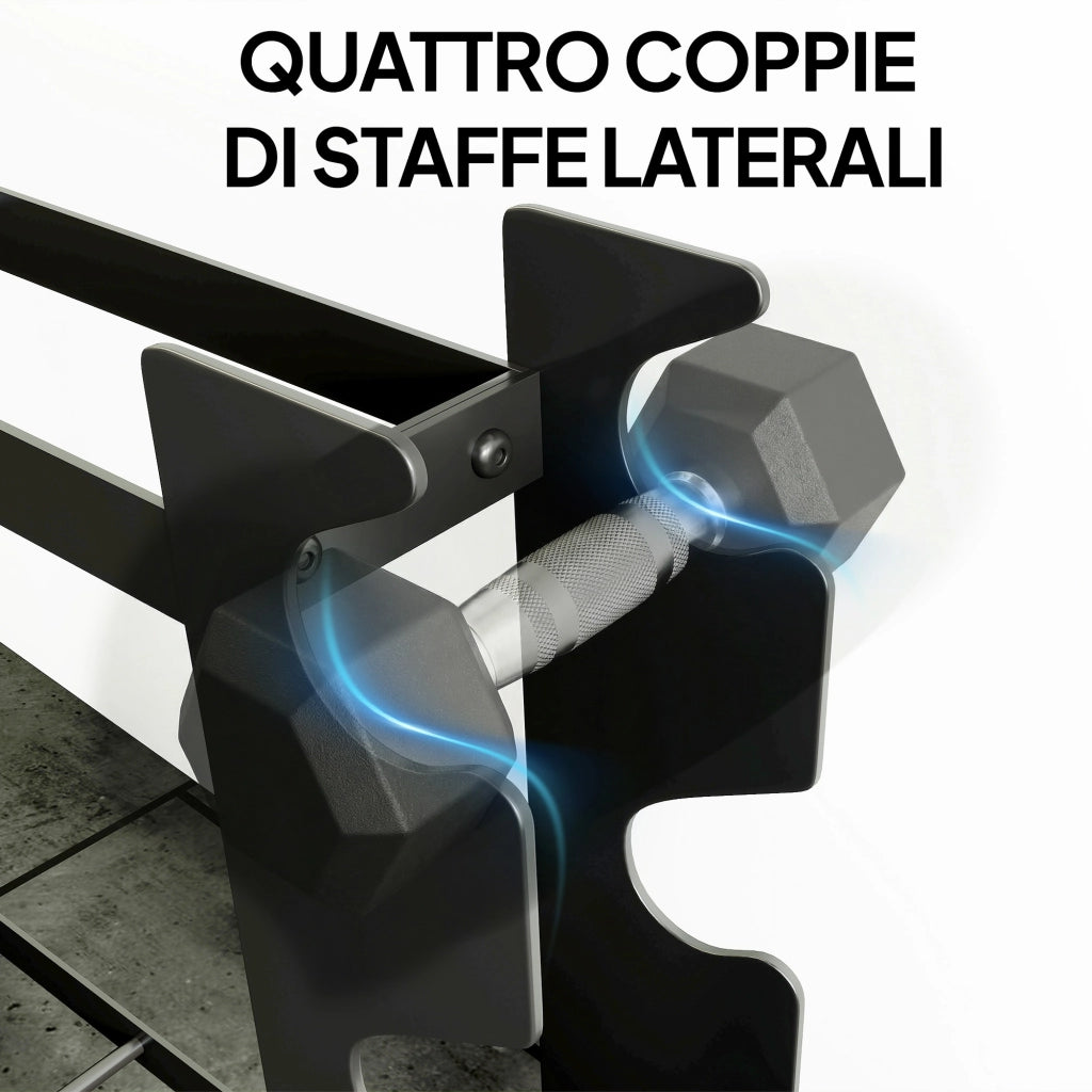 Porta Manubri a 4 Livelli ¨C Zephmum ¨C Acciaio, Nero, 70x21x55 cm
