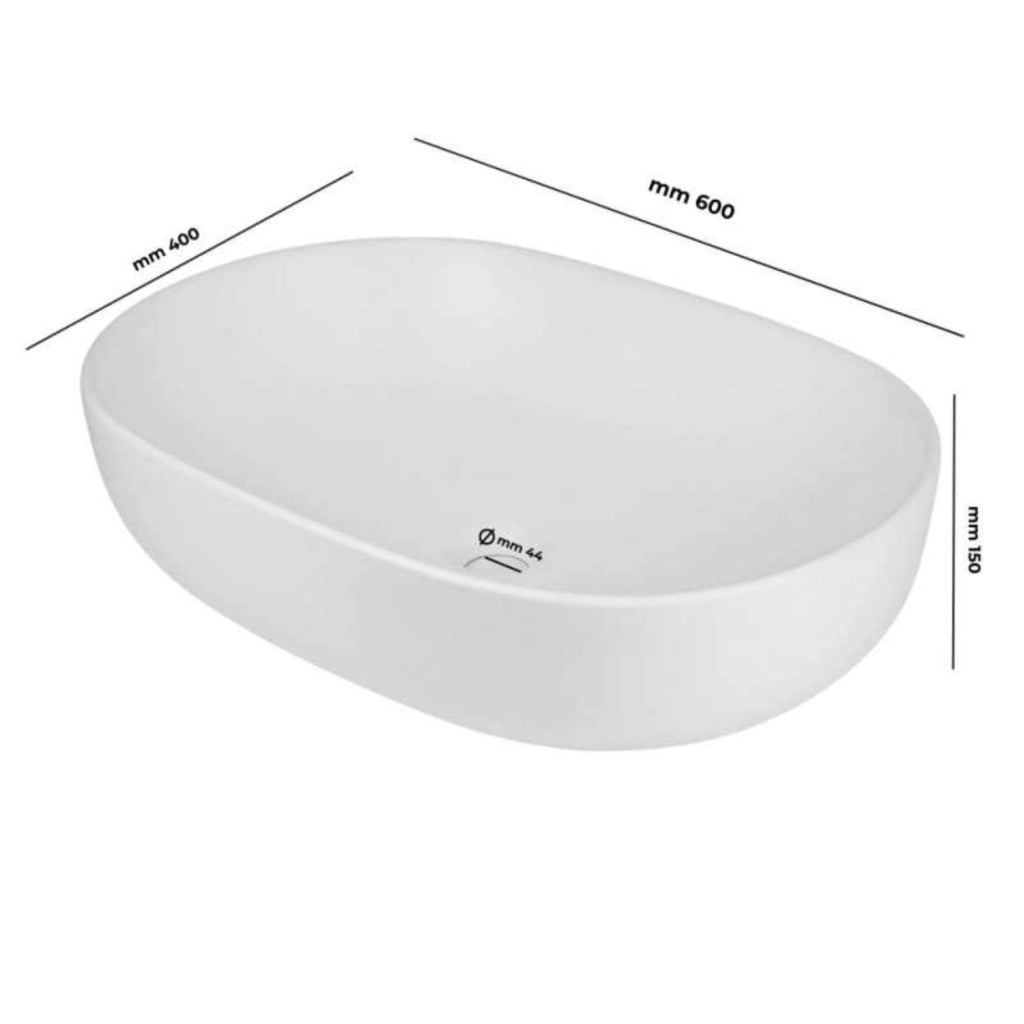 Lavabo da appoggio ceramica bianco ovale arredo bagno lavandino 60x40x15 cm *** finitura- opaco, confezione 1