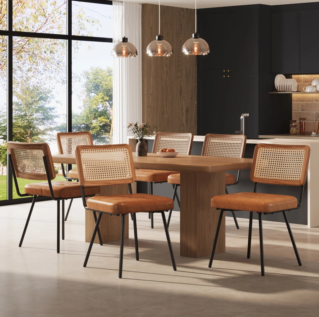 Sedia da pranzo 61x46x79 cm ergonomica in PU; metallo e rattan PE marrone