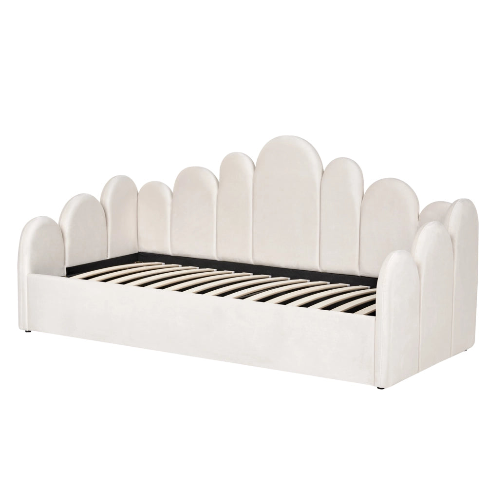 Letto singolo in velluto con contenitore 90 x 200 cm rete a doghe beige chiaro cameretta