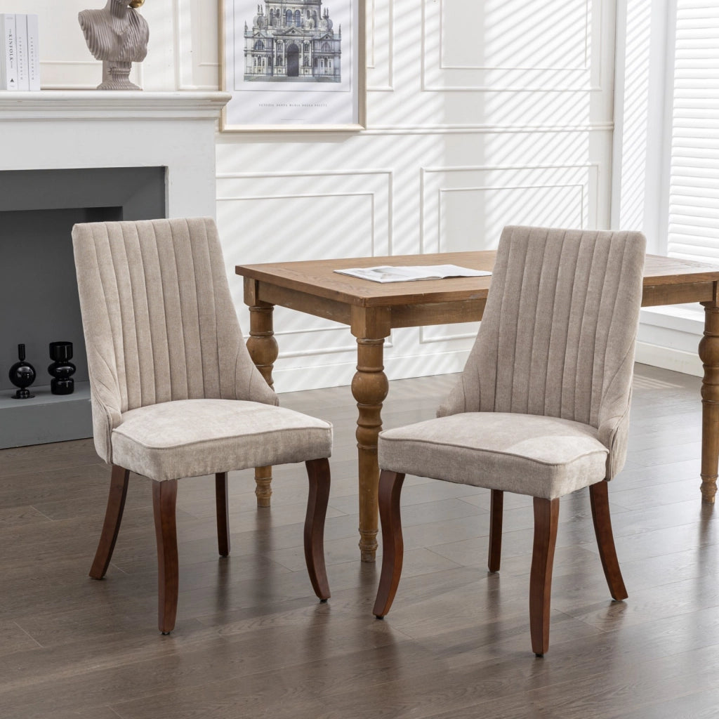 Sedie da Pranzo Imbottite in Tessuto ¨C MINIMAL ¨C Set 2 Pezzi, Gambe in Legno Massello, Beige