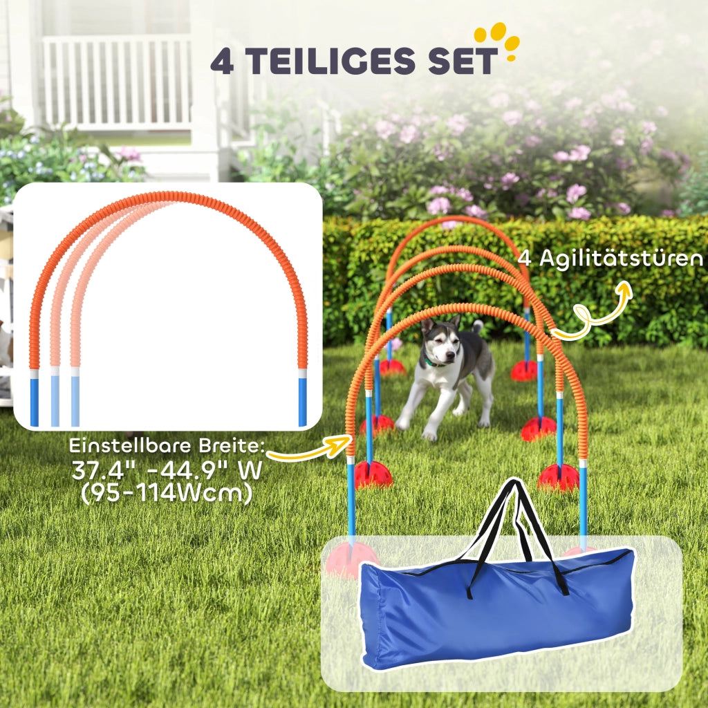 Attrezzo Agility per Cani 4 Porte ¨C Xylo ¨C Larghezza Regolabile con Borsa Trasporto Blu