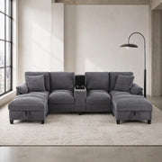 DIVANO U 293x142x93 cm grigio in velluto a coste 4-5 posti