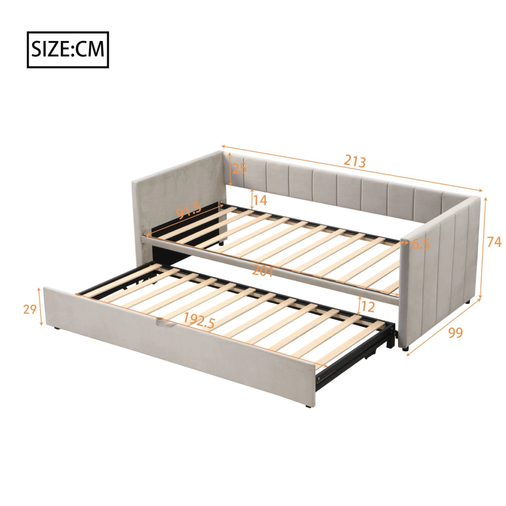 DESMIU Letto estraibile 90 × 200 cm e 180 × 200 cm 1 posto con rete, senza materasso, in velluto grigio