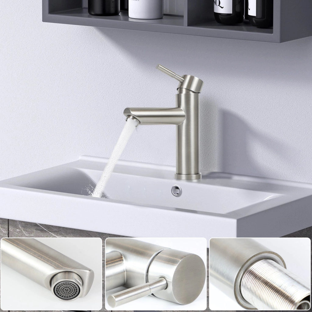 ZMH Rubinetto Lavabo Acciaio Inossidabile Miscelatore Monocomando Alta Pressione Acqua Calda/Fredda Per Bagno/Cucina