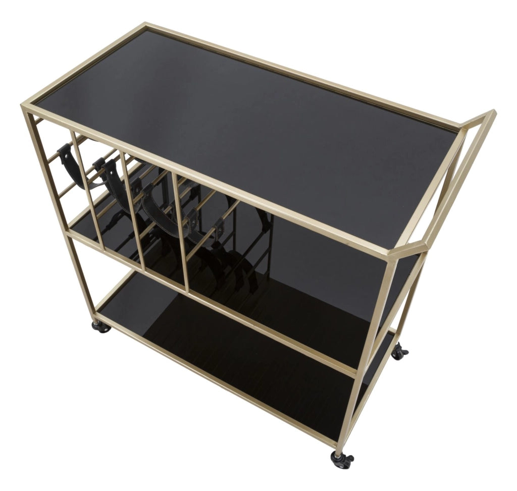 Carrello Black String Gold - Carrello Portavivande e Portabottiglie con Specchi, 79x39,5x82 cm - Stile Glam - Parent 940