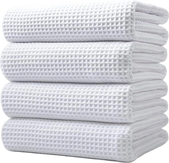 Badhanddoek microfibra extra grande - 152 x 76 cm - 4 pezzi (tessuto a waffle bianco)