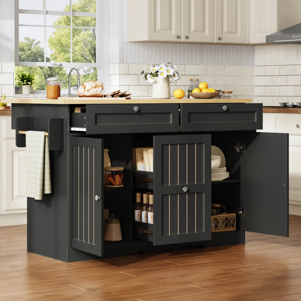 Isola cucina mobile 120x70 cm, piano ribaltabile, cassetti verticali 2 livelli, contenitore, 2 grandi cassetti, rotelle bloccabili, vintage