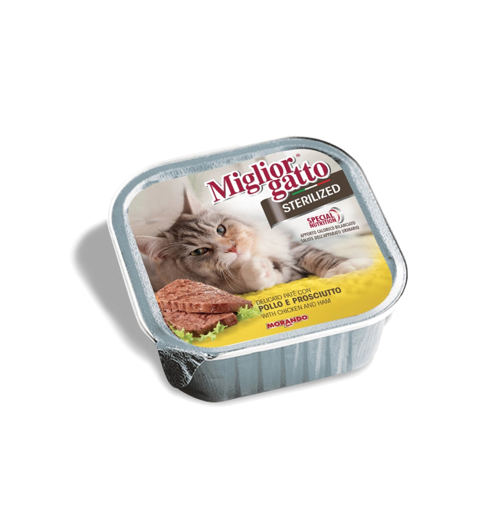 SET 16 CONFEZIONI MIGLIOR GATTO STERILIZED PATE' CON POLLO E PROSCIUTTO 100 GR
