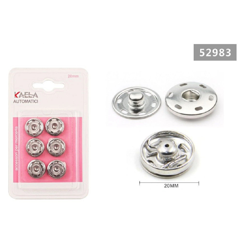Trade Shop - Set 6 Paia Di Bottoni Automatici A Pressione ø 20 Mm Accessori Per Cucito 52983 -