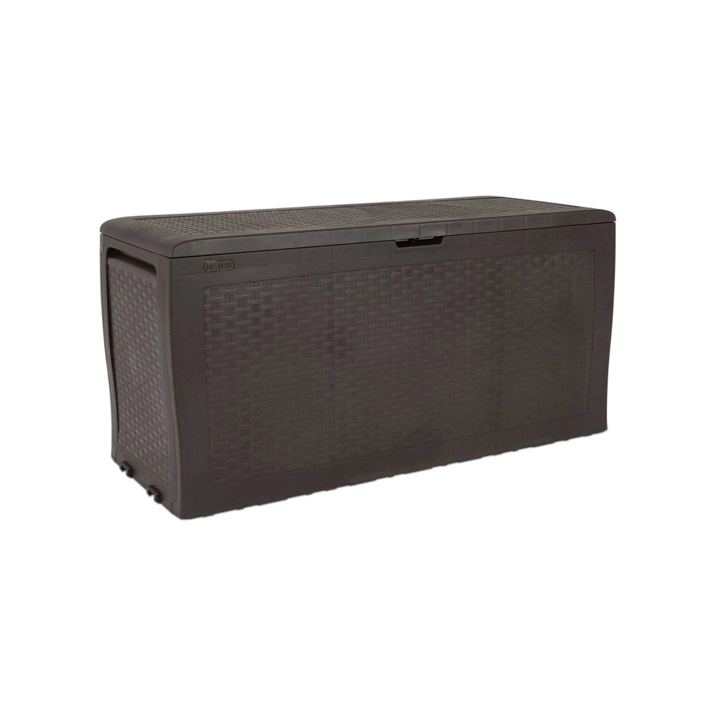 Cassapanca outdoor Kingston, Baule da giardino, Contenitore da esterno, Panchina contenitore da esterno, 116x45 h57 cm, Marrone