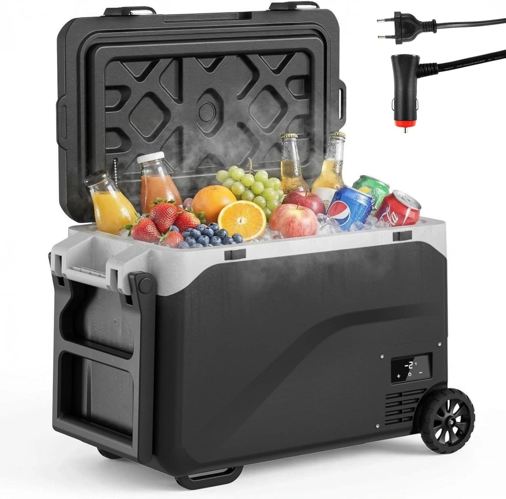 Frigorifero a Compressore 51L, Fino a -20°C, con Ruote, Scala Misura e Apriscatole, Modalità MAX/ECO, Frigorifero Auto DC 12/24 V, AC 100-240 V, Frigoriferi Portatile per Campeggio
