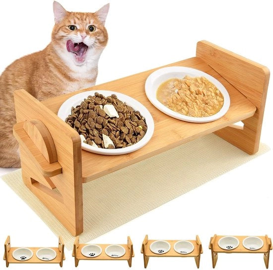 Bacino per cani e gatti elevabile - Antiscivolo - Bamboo - Altezza regolabile