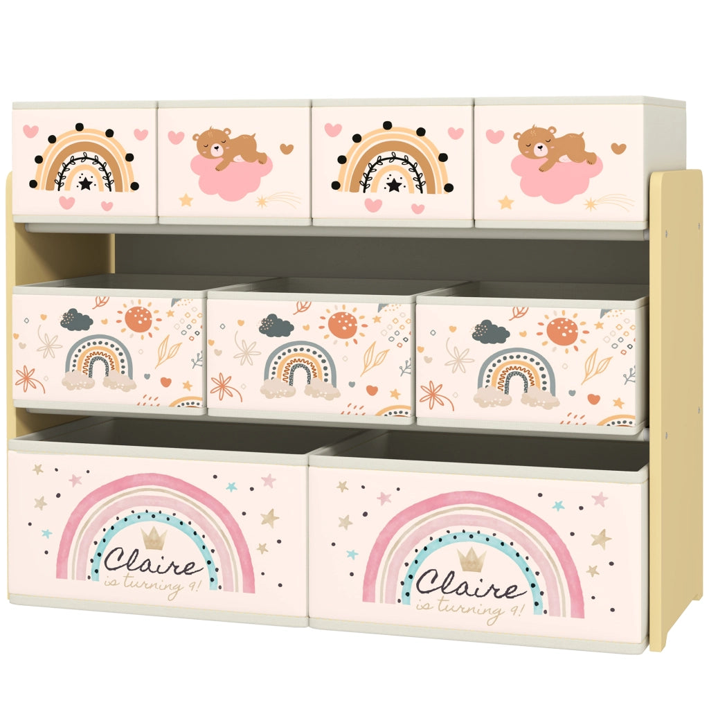 Scaffale bambini 3 ripiani con 9 cassetti tessuto ¨C Xylo ¨C giallo 93x30x70cm