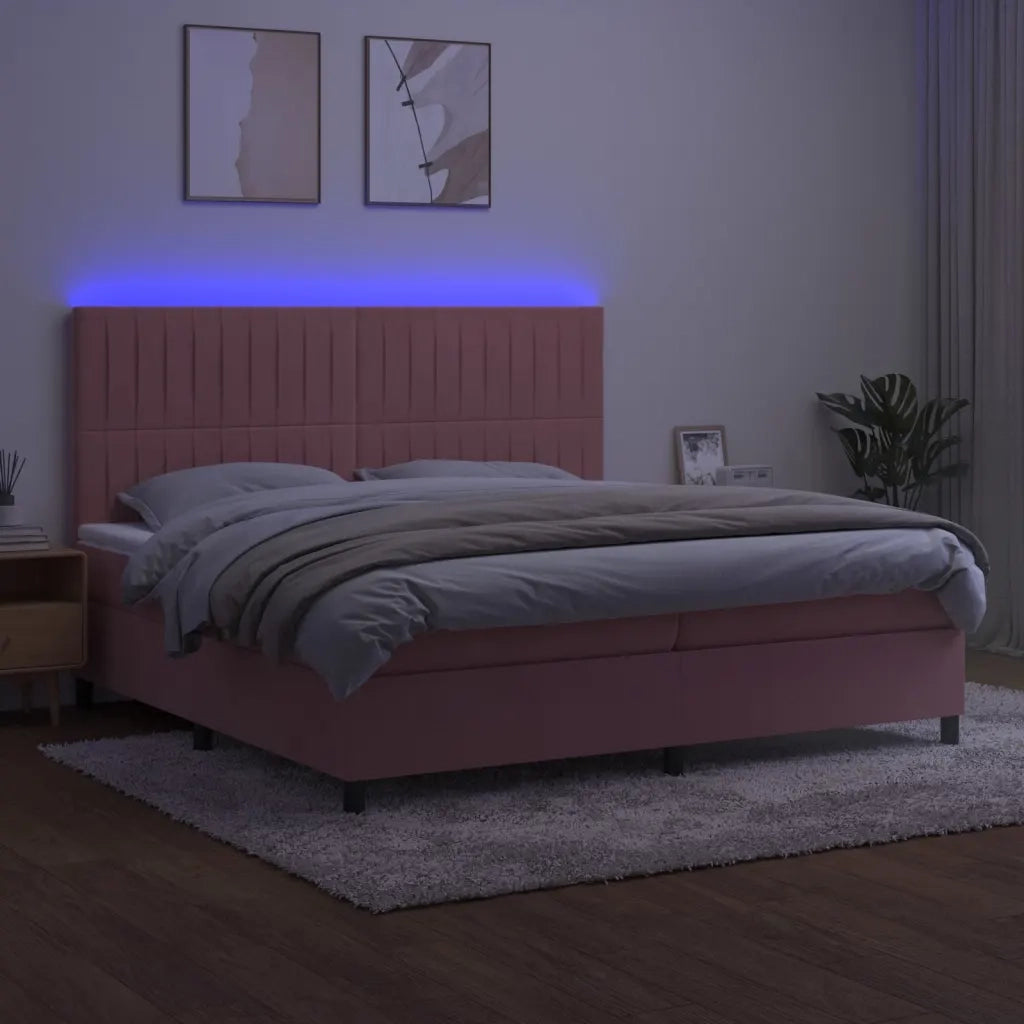 Letto a Molle con Materasso e LED Rosa 200x200 cm in Velluto 3136268