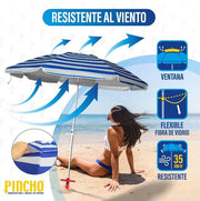 Ombrellone da Spiaggia 180 cm in Alluminio Blocca UV+50 8 Stanghe in Fibra di Vetro 15 kg Finestra Superiore
