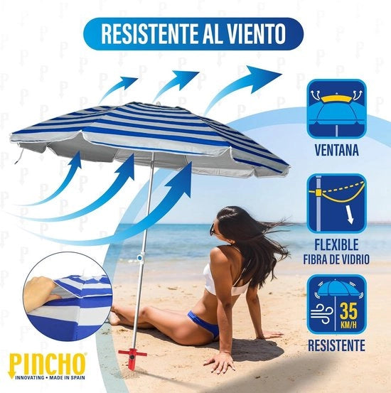Ombrellone da Spiaggia 180 cm in Alluminio Blocca UV+50 8 Stanghe in Fibra di Vetro 15 kg Finestra Superiore