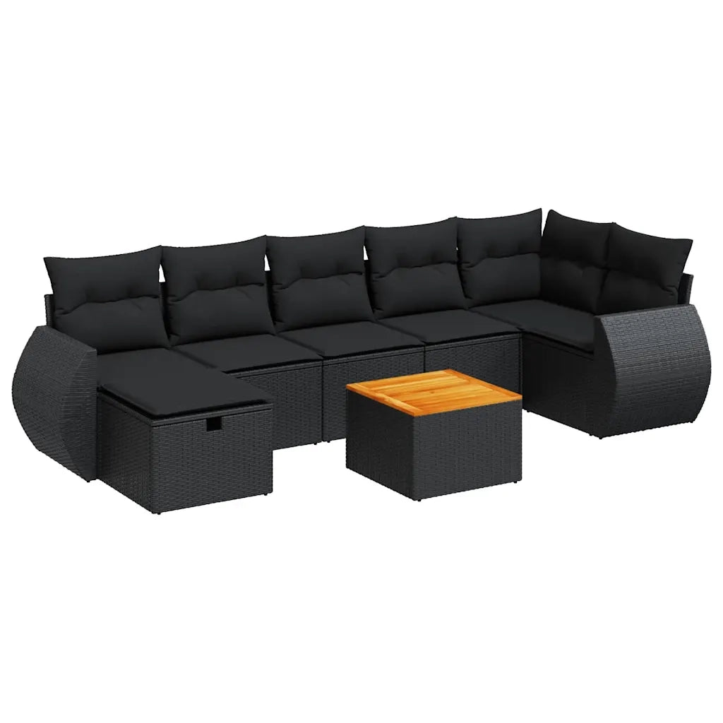 Set Divani da Giardino con Cuscini 8 pz Nero in Polyrattan 3325849