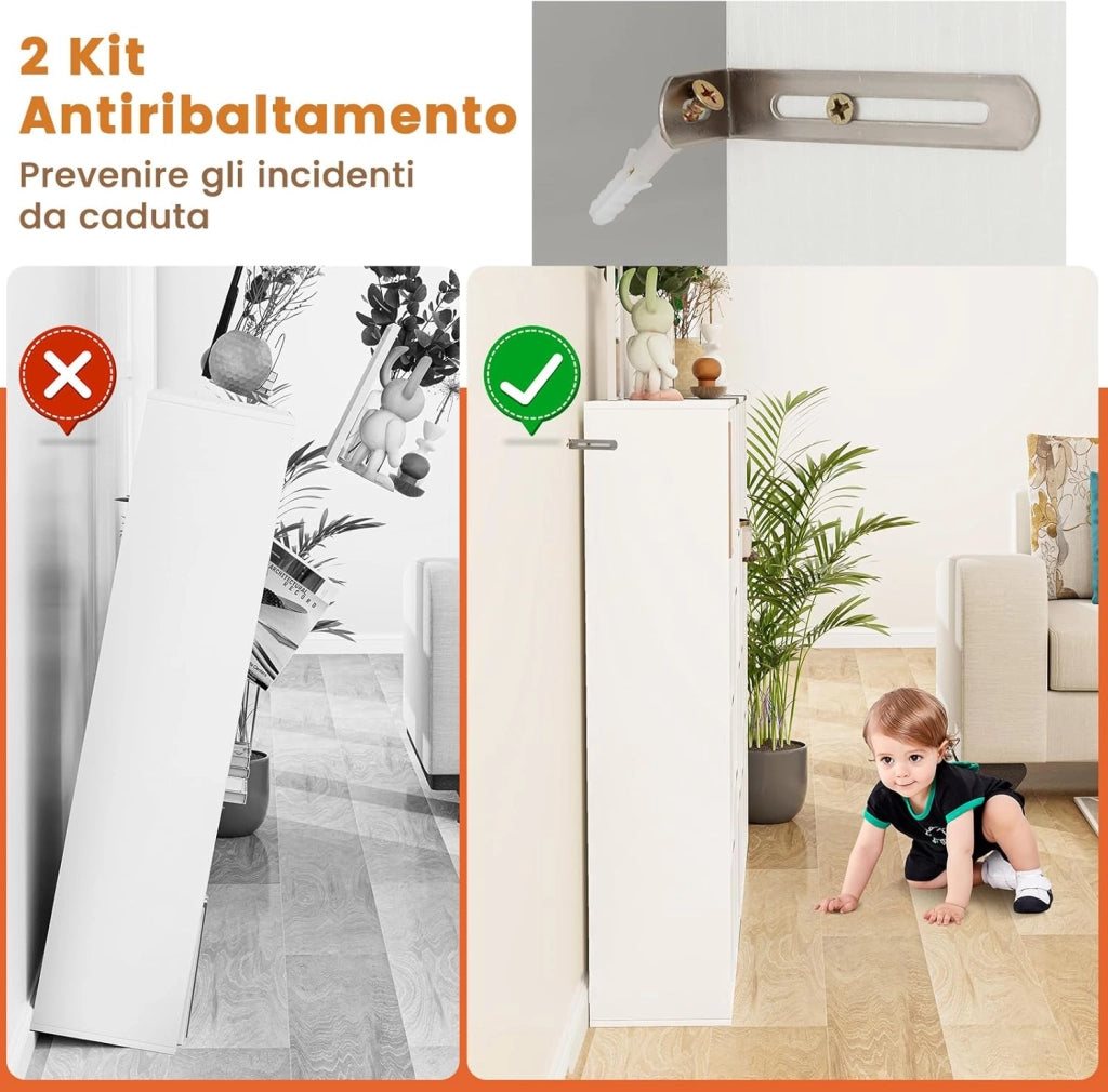 Libreria a 11 Cubi, Scaffale Moderno Geometrico con Kit Anti-Ribaltamento, Organizzatore di Libri Multifunzionale per Soggiorno Camera da Letto Studio, 74 x 24 x 106 cm (Bianco)