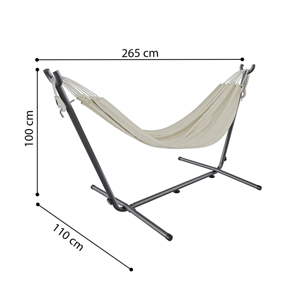 Amaca Da Giardino Con Supporto In Acciaio Portata 200 Kg Altezza Regolabile Telo Cotone Resistente Amaca Brasiliana Esterno Terrazzo Piscina Balcone Con Borsa 265 x 110 x 100 Cm Beige