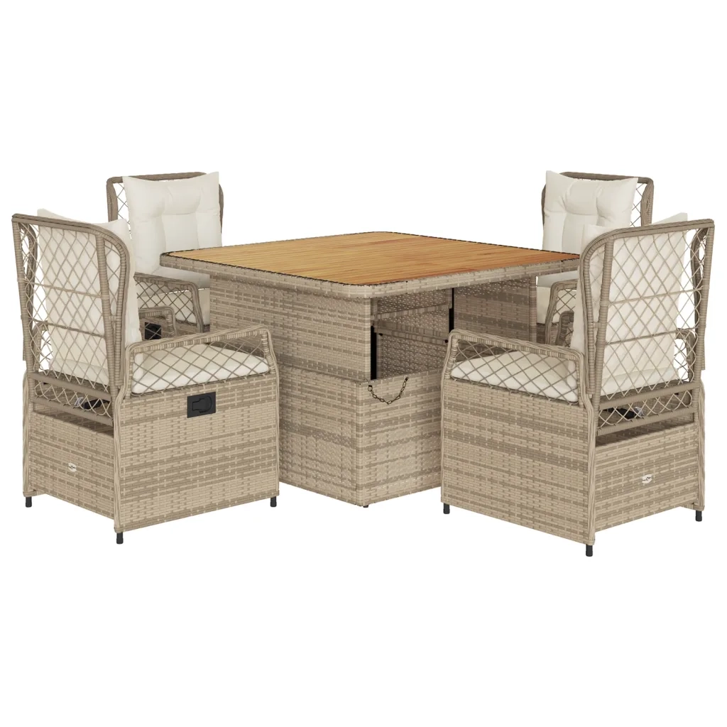 vidaXL Set da Pranzo da Giardino 5 pz con Cuscini Beige in Polyrattan