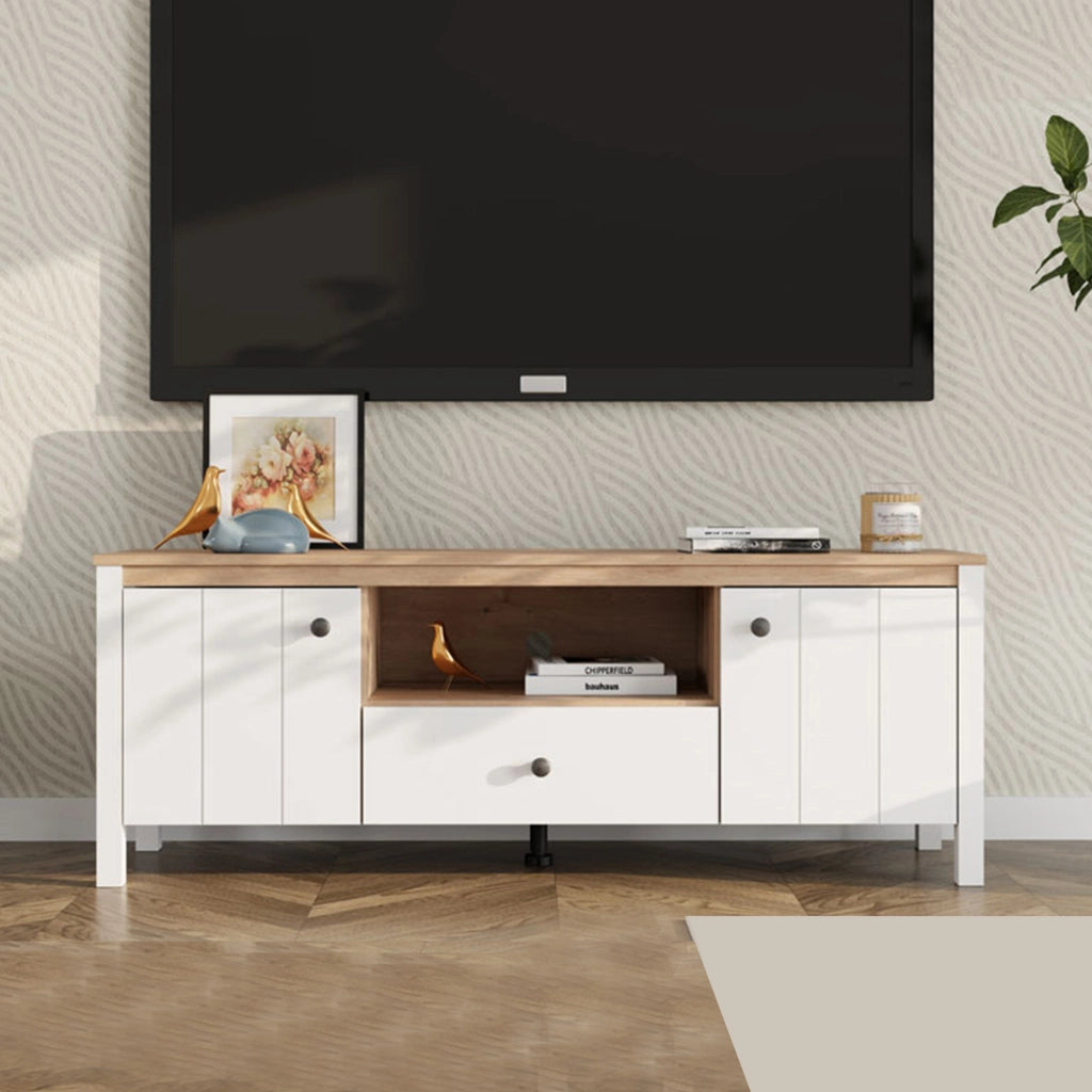 Sampe, Mobile Porta tv un Cassetto, 143x40x53h cm Bianco Opaco