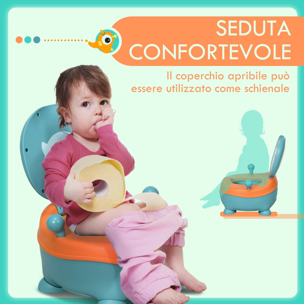 Vasino Ergonomico per Bambini 6+ Mesi con Schienale e Vaschetta Rimovibile Blu Arancione