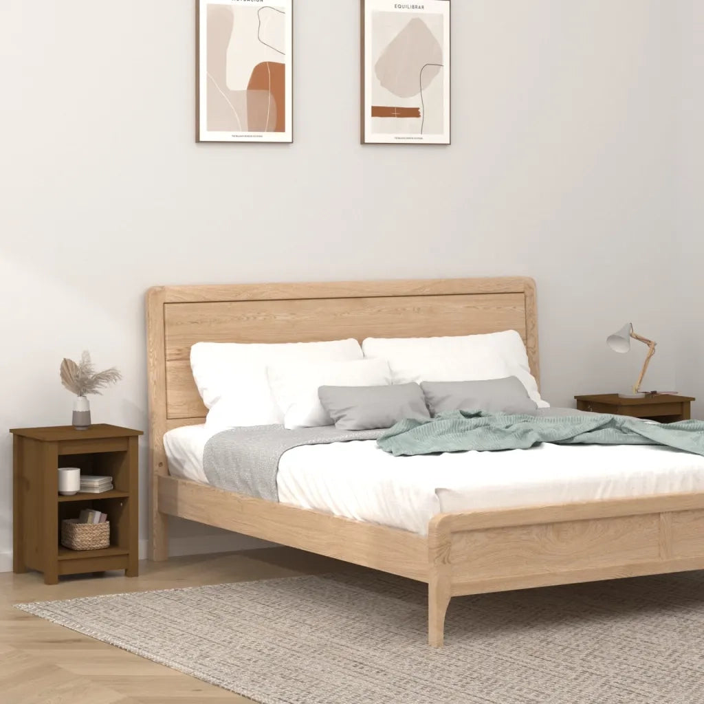 Set di 2 Comodini | Armadio da Notte | Mobiletto da notte ambra 40x35x55 cm in Legno Massello di Pino