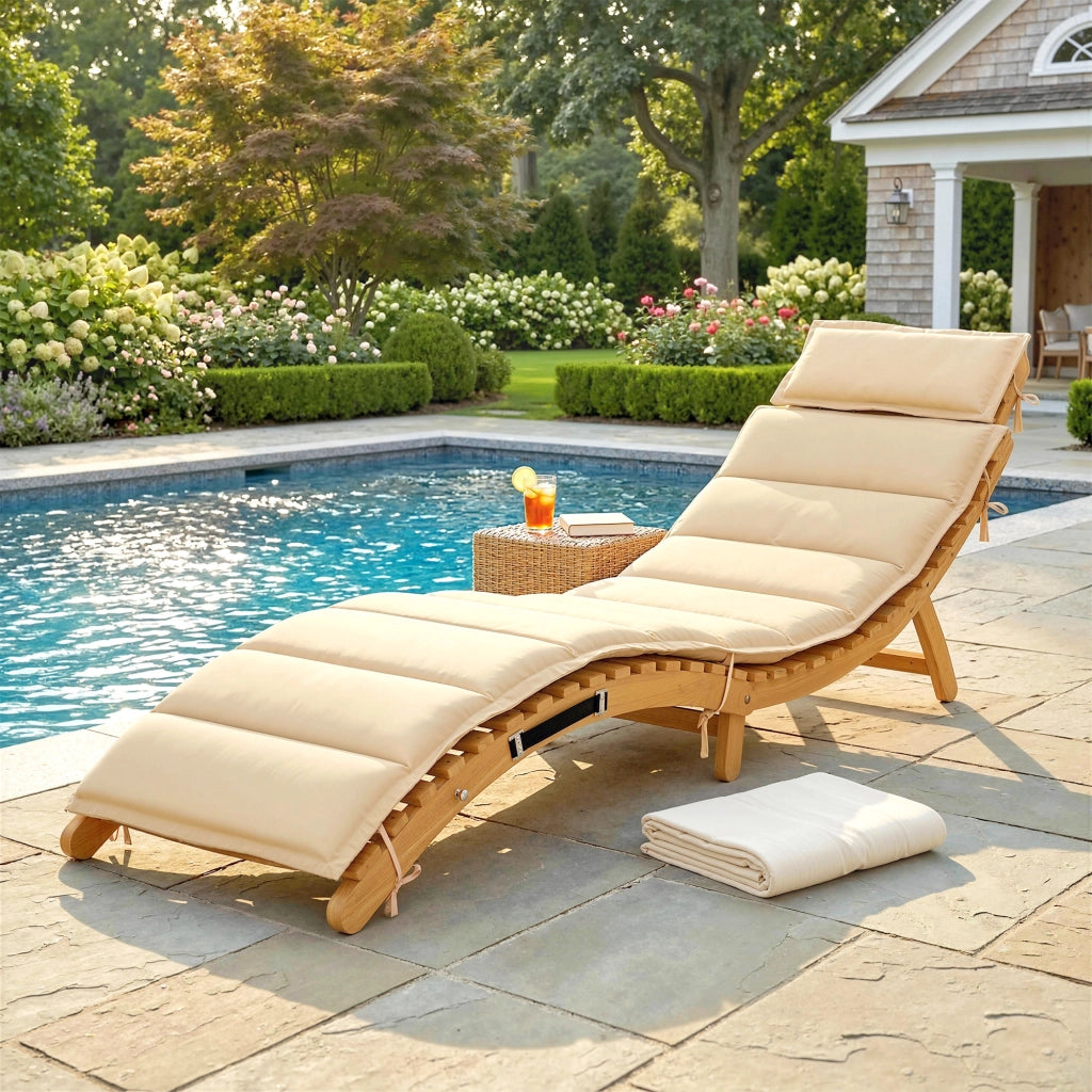 Lettino da giardino pieghevole in legno con cuscino e testiera ¨C zephmum ¨C Beige 183x54x63 cm