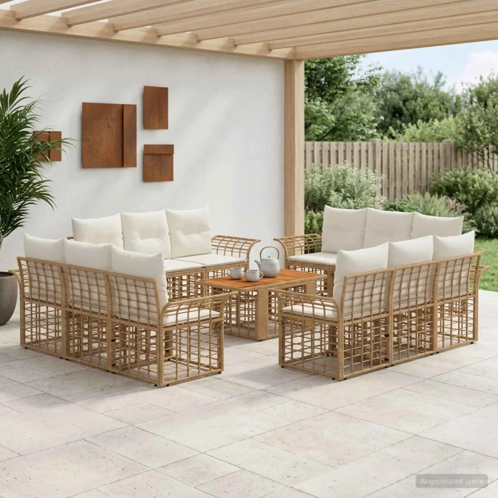 Set Divano da Giardino 13 pz Naturale e Bianco Crema polyrattan 3437962