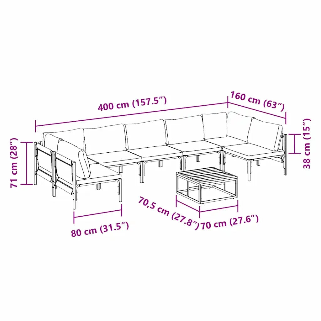 vidaXL Set Divano da Giardino 8 pcs Antracite Acciaio