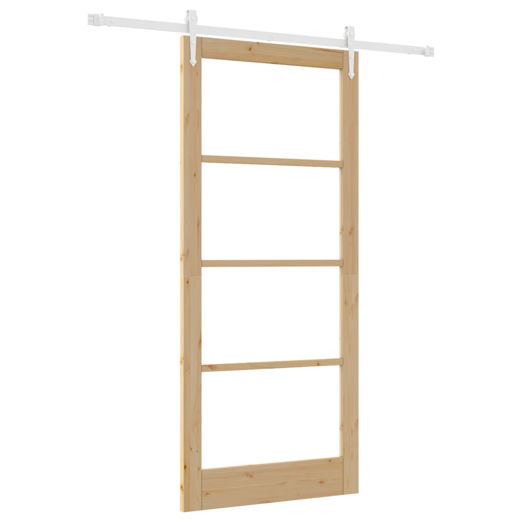 Set Porta Scorrevole  con kit di accessori 93x211 cm Legno Massello di Pino