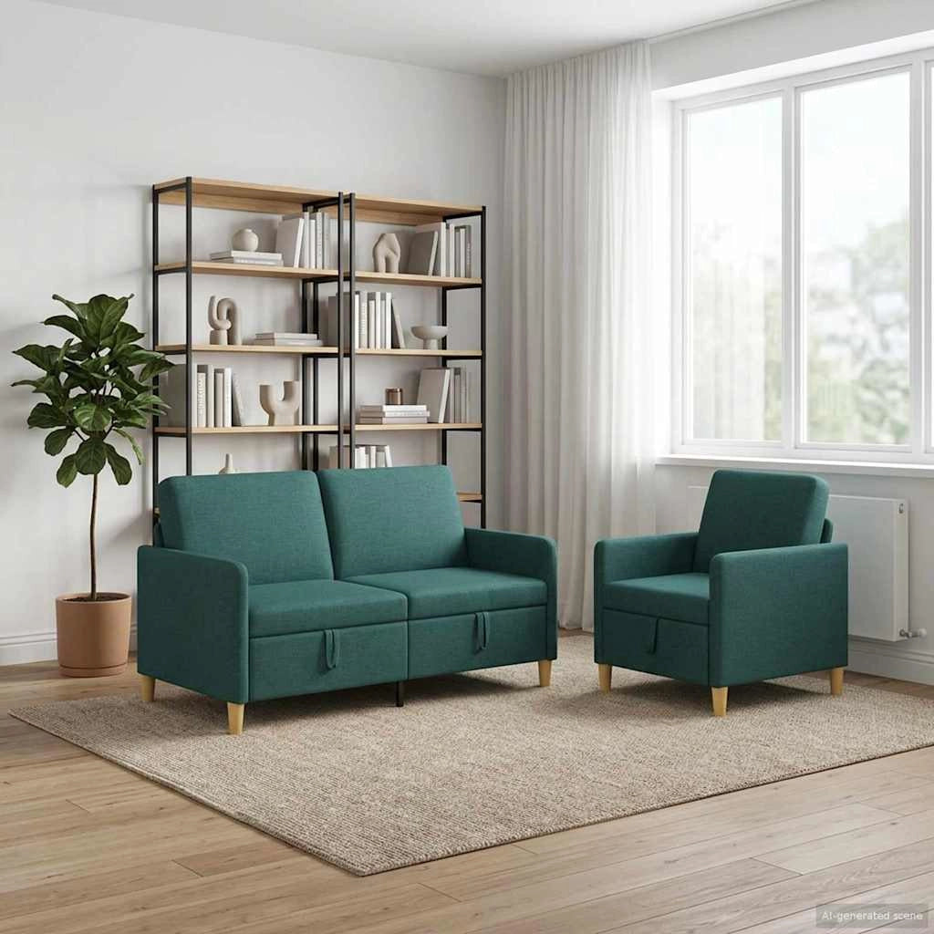 Set di Divani con Storage 2 pz Verde Scuro Poliestere 3429181